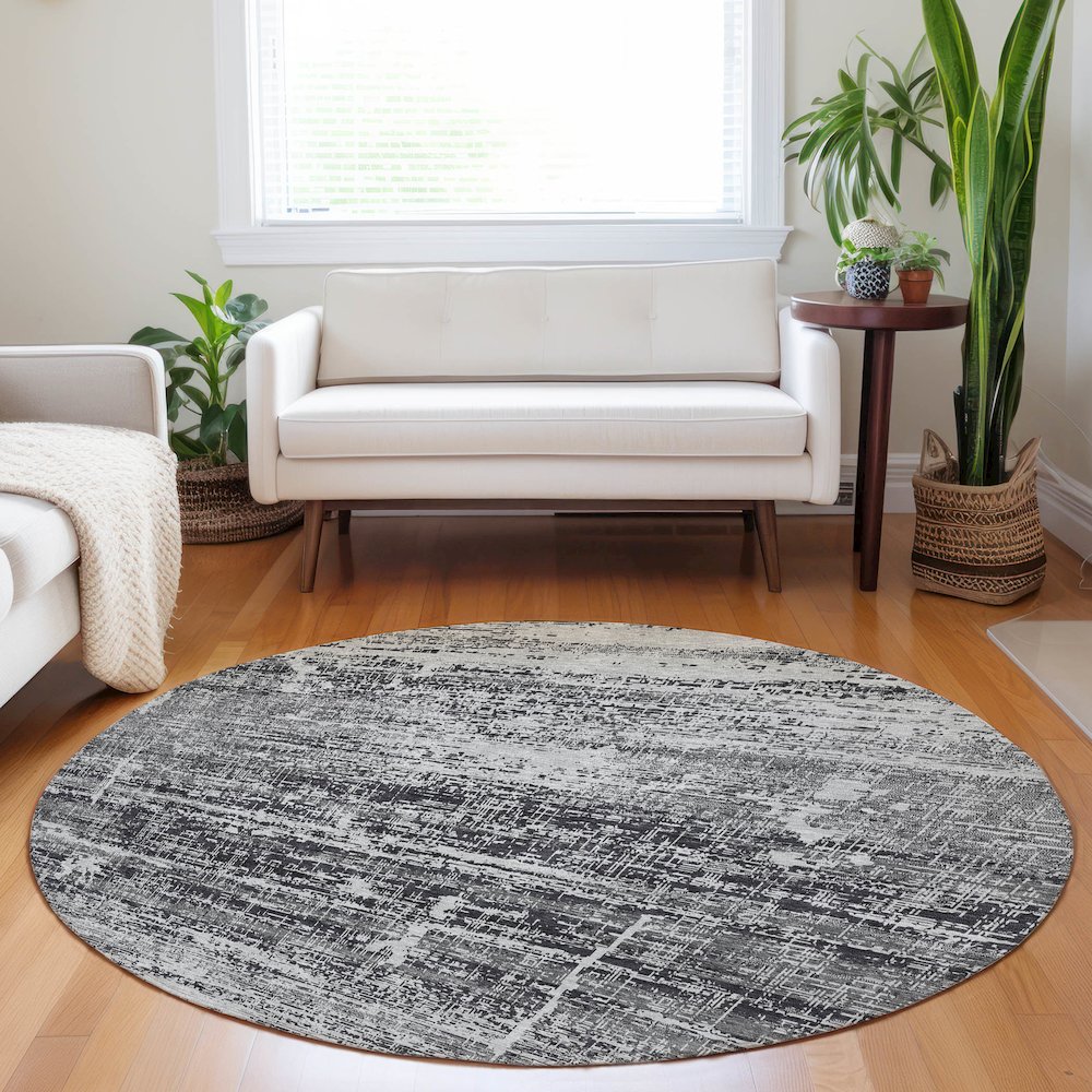 Premium Machine Washable Mayfield AMF747 Black 8' x 8' Round Rug. Picture 5