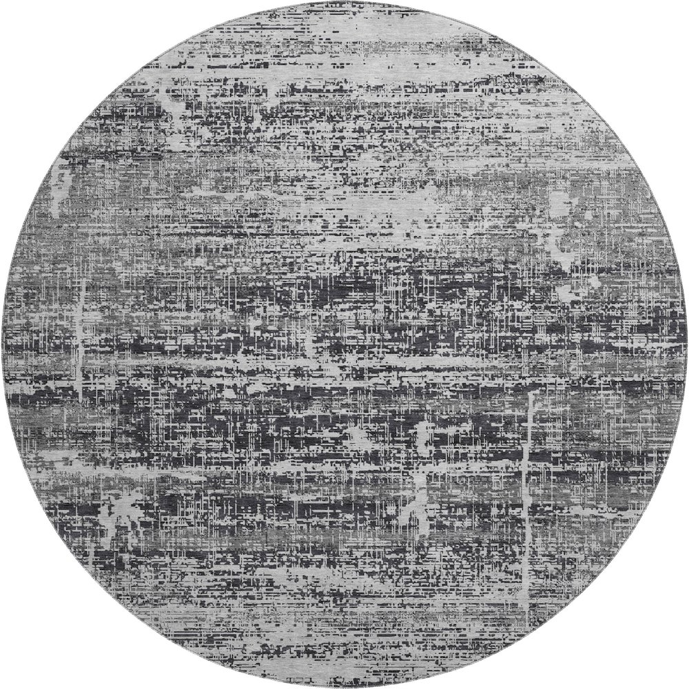 Premium Machine Washable Mayfield AMF747 Black 8' x 8' Round Rug. Picture 1