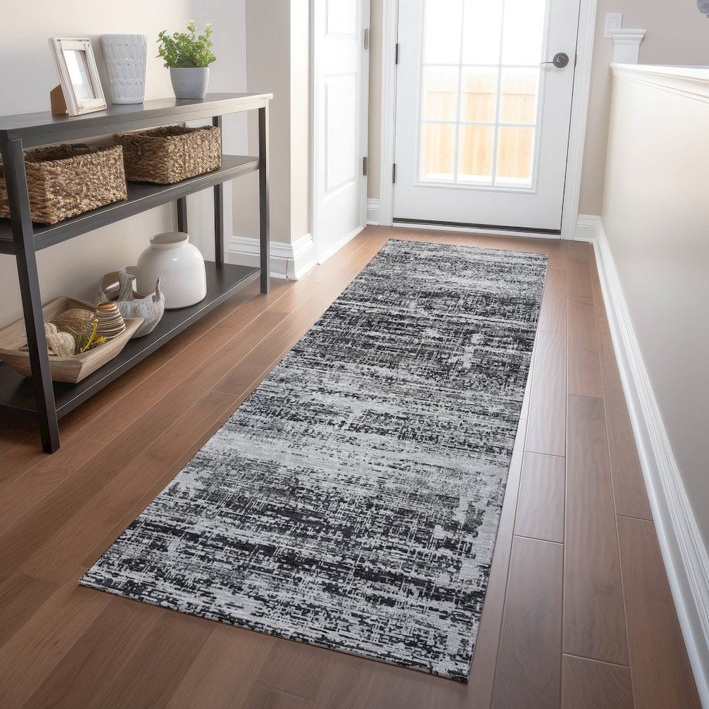 Premium Machine Washable Mayfield AMF747 Black 2'3" x 7'6" Runner Rug. Picture 5