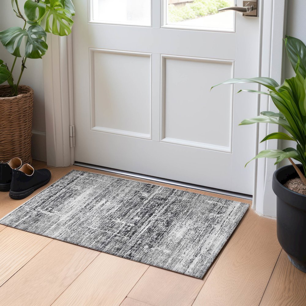 Premium Machine Washable Mayfield AMF747 Black 1'8" x 2'6" Rug. Picture 5