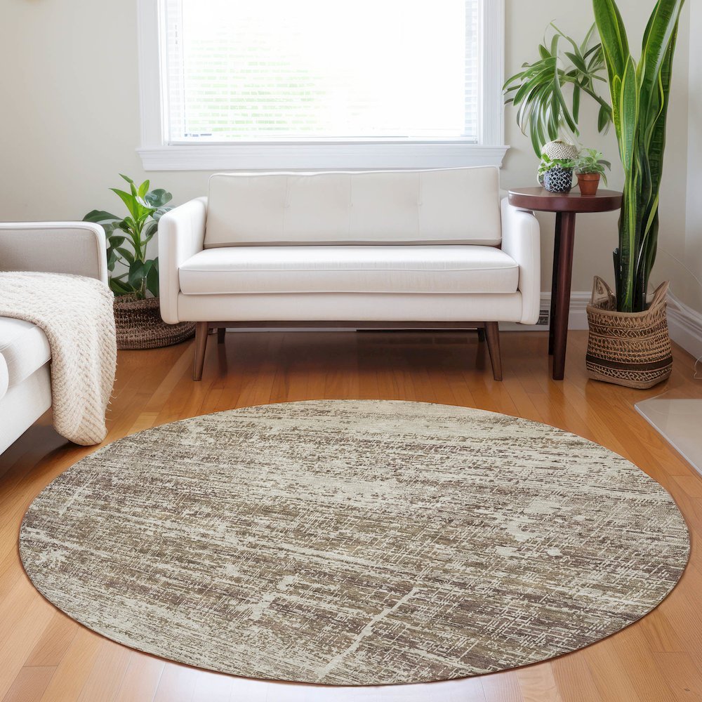 Premium Machine Washable Mayfield AMF747 Brown 8' x 8' Round Rug. Picture 5