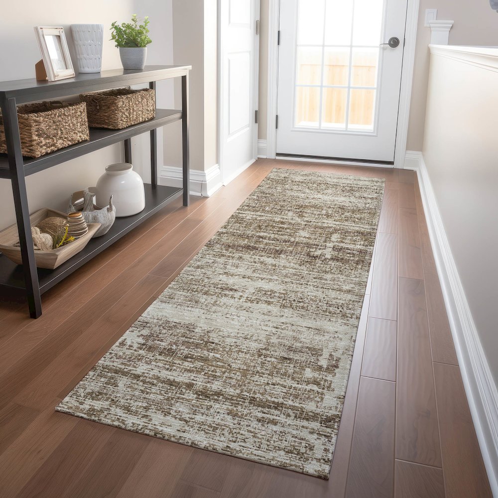 Premium Machine Washable Mayfield AMF747 Brown 2'3" x 7'6" Runner Rug. Picture 5
