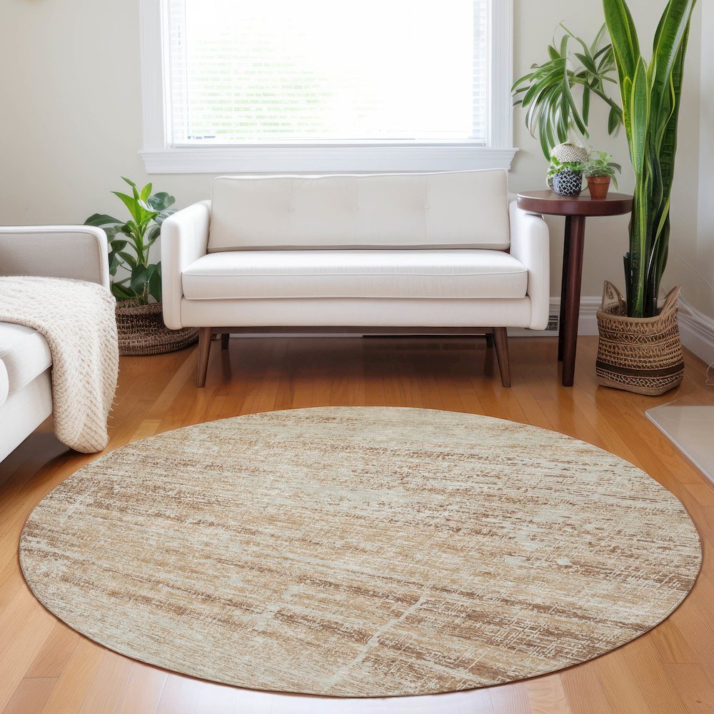 Premium Machine Washable Mayfield AMF747 Copper 8' x 8' Round Rug. Picture 5