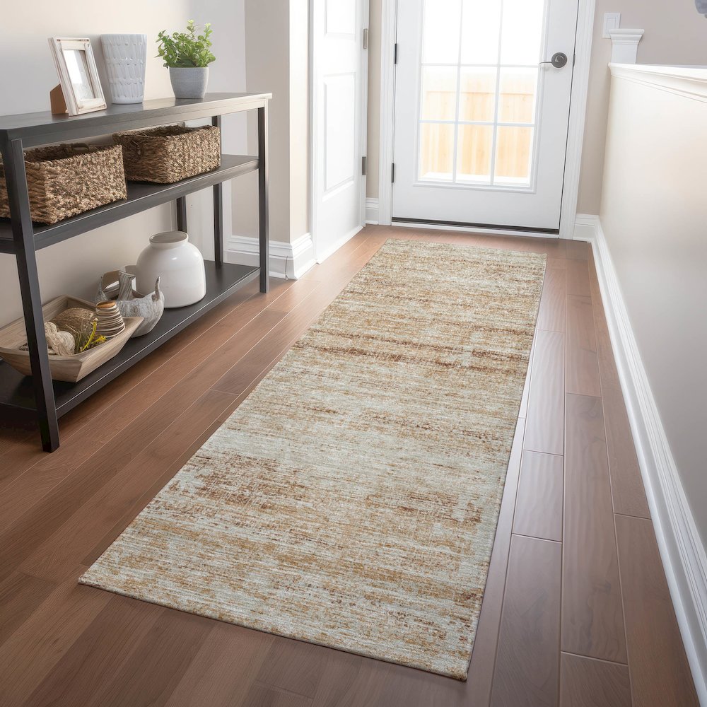 Premium Machine Washable Mayfield AMF747 Copper 2'3" x 7'6" Runner Rug. Picture 5