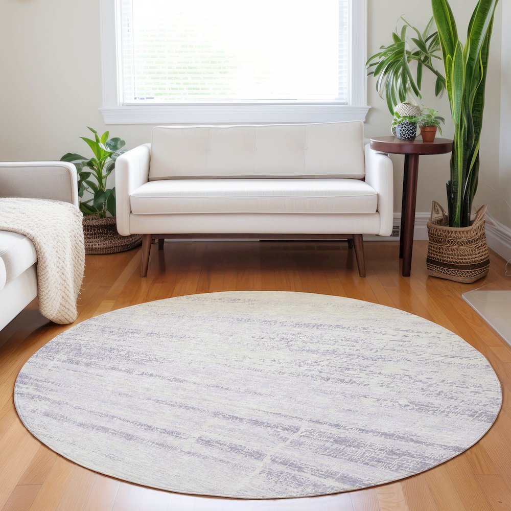 Premium Machine Washable Mayfield AMF747 Lavender 8' x 8' Round Rug. Picture 5