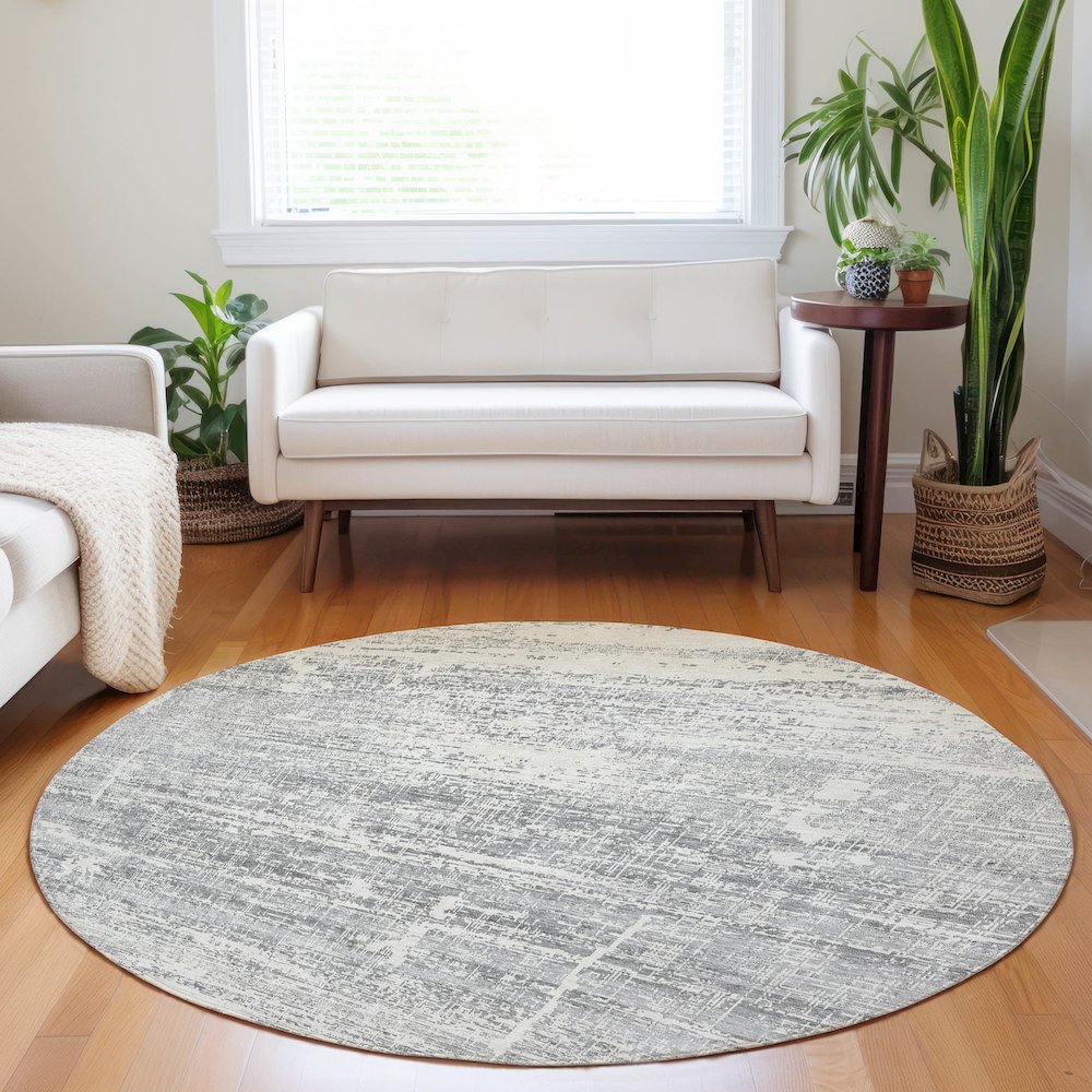 Premium Machine Washable Mayfield AMF747 Silver 8' x 8' Round Rug. Picture 5