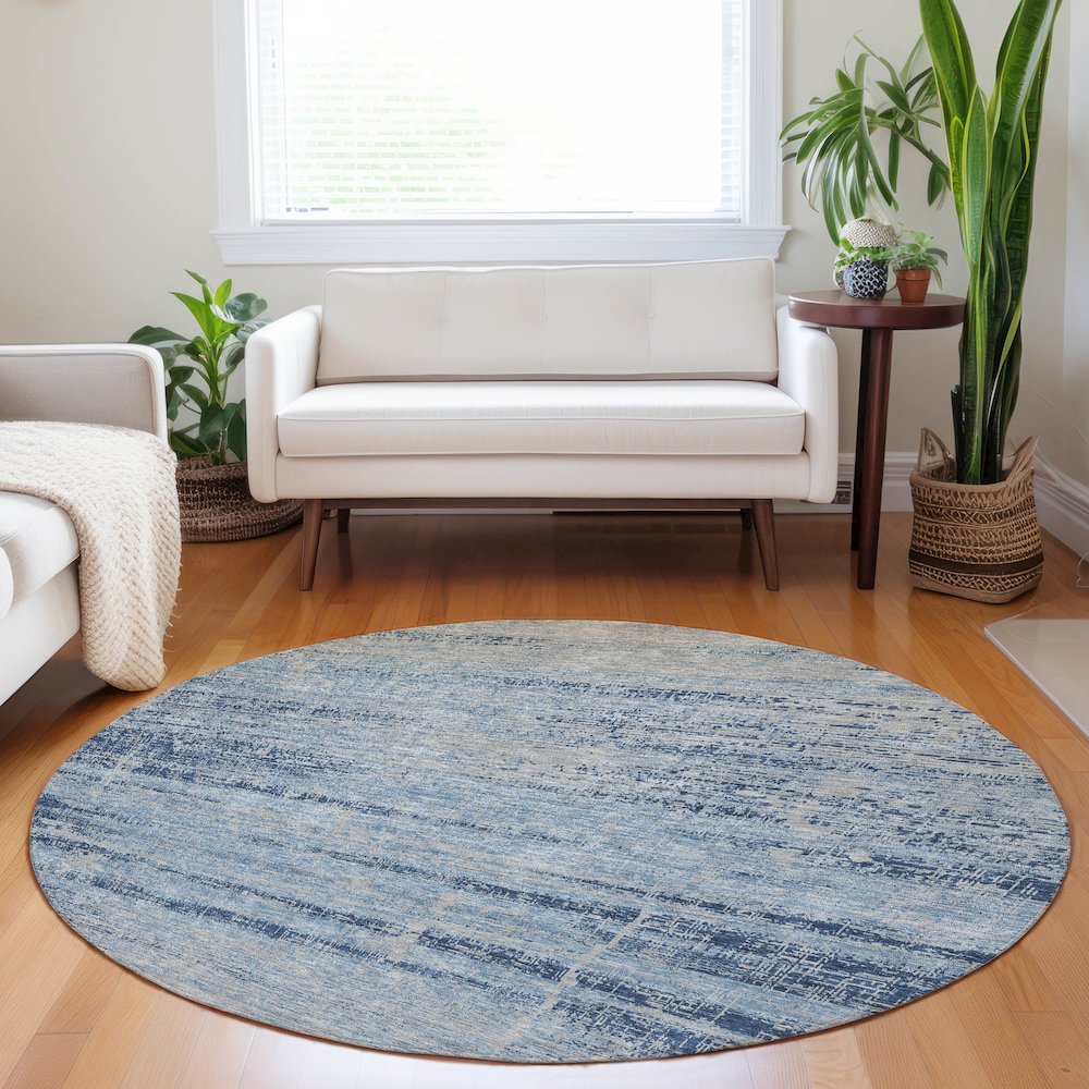 Premium Machine Washable Mayfield AMF747 Sky 8' x 8' Round Rug. Picture 5