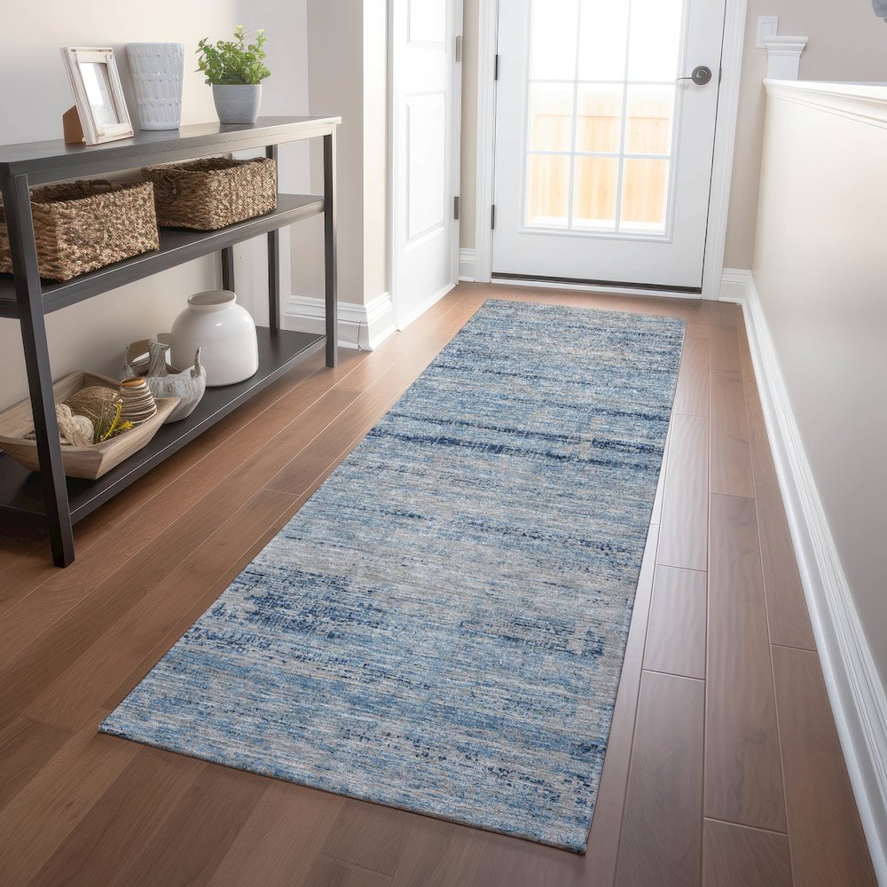 Premium Machine Washable Mayfield AMF747 Sky 2'3" x 7'6" Runner Rug. Picture 5