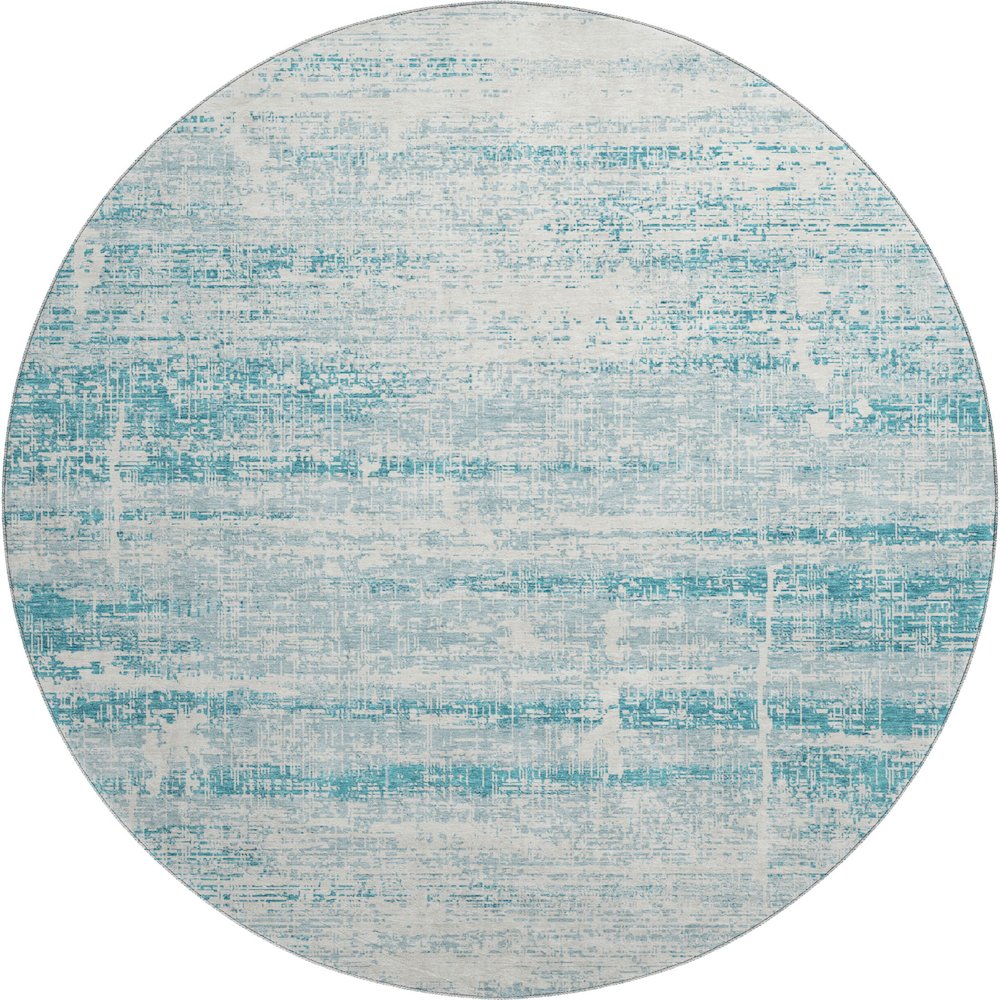 Premium Machine Washable Mayfield AMF747 Teal 8' x 8' Round Rug. Picture 1