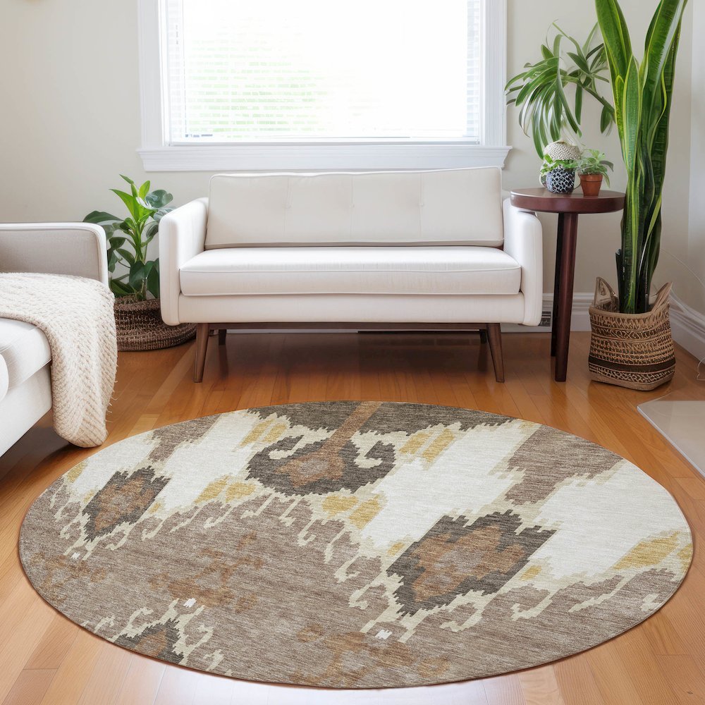 Premium Machine Washable Mayfield AMF748 Brown 8' x 8' Round Rug. Picture 5