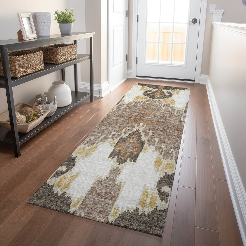 Premium Machine Washable Mayfield AMF748 Brown 2'3" x 7'6" Runner Rug. Picture 5