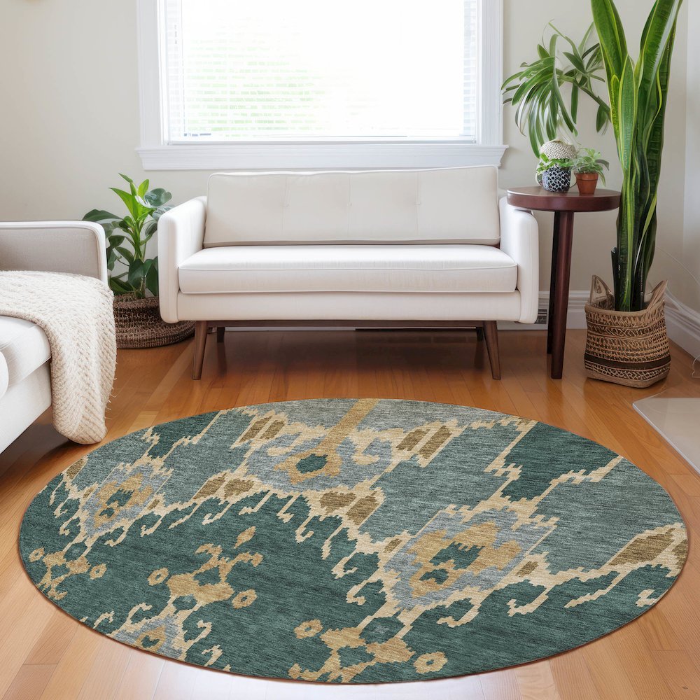 Premium Machine Washable Mayfield AMF748 Cactus 8' x 8' Round Rug. Picture 5