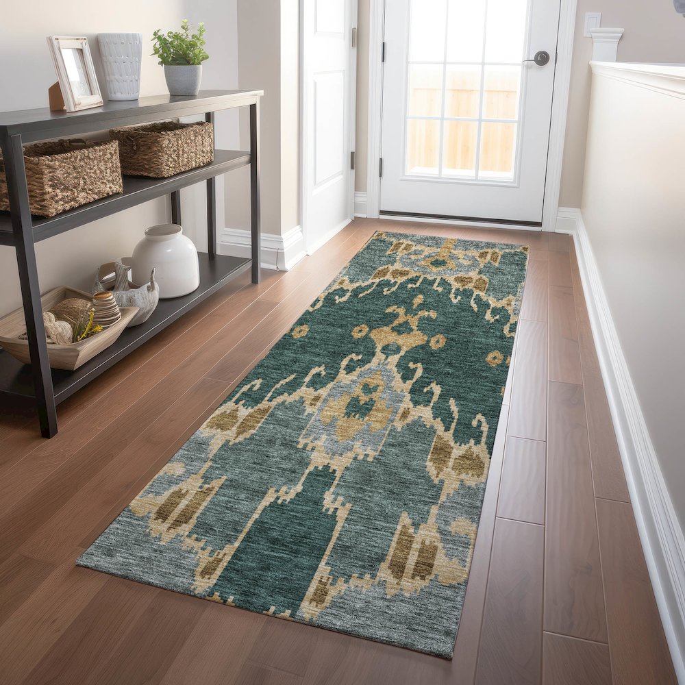 Premium Machine Washable Mayfield AMF748 Cactus 2'3" x 7'6" Runner Rug. Picture 5