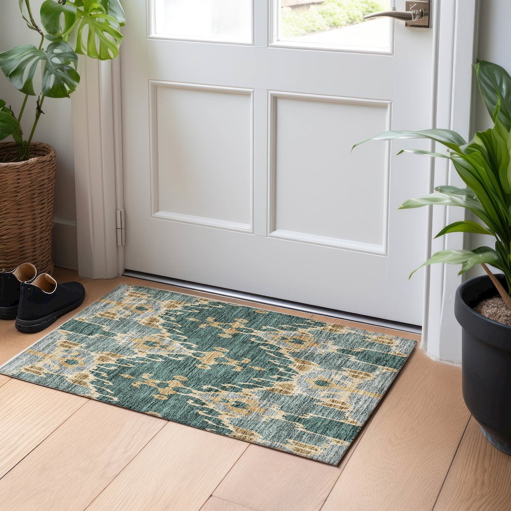 Premium Machine Washable Mayfield AMF748 Cactus 1'8" x 2'6" Rug. Picture 5