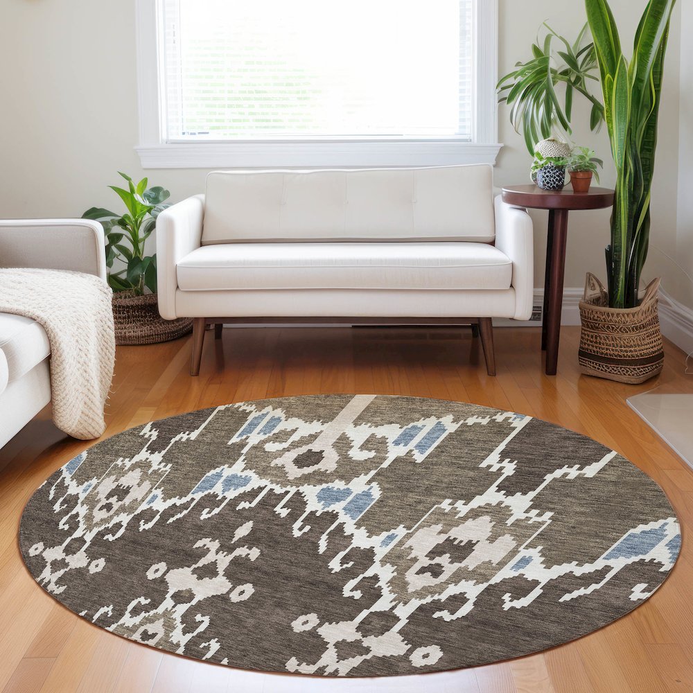 Premium Machine Washable Mayfield AMF748 Fudge 8' x 8' Round Rug. Picture 5