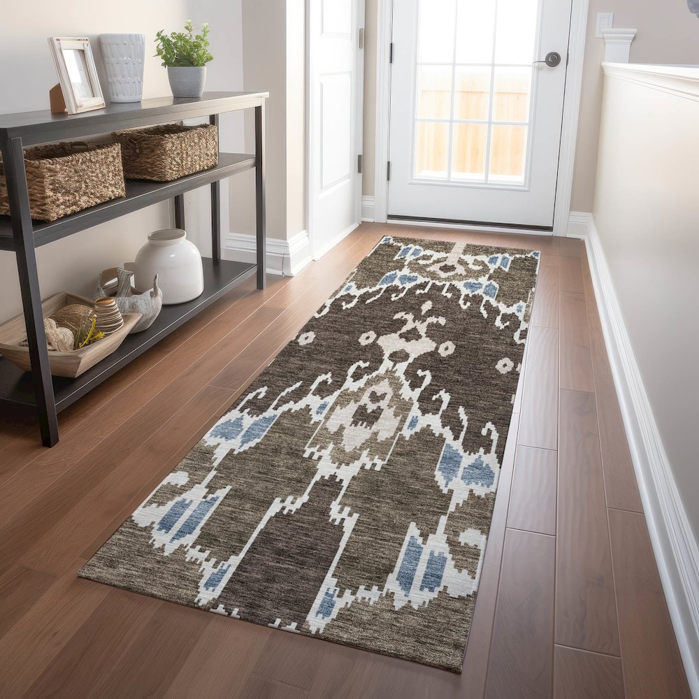 Premium Machine Washable Mayfield AMF748 Fudge 2'3" x 7'6" Runner Rug. Picture 5