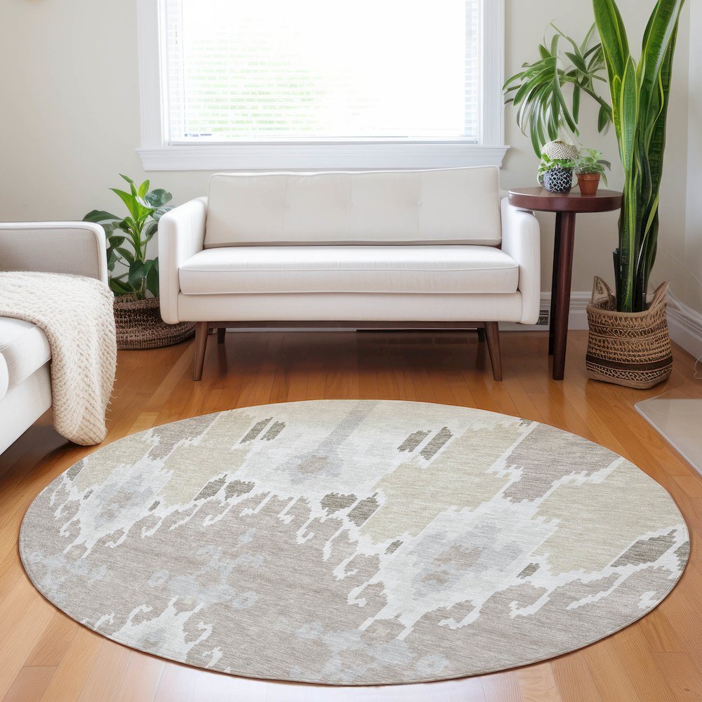 Premium Machine Washable Mayfield AMF748 Ivory 8' x 8' Round Rug. Picture 5