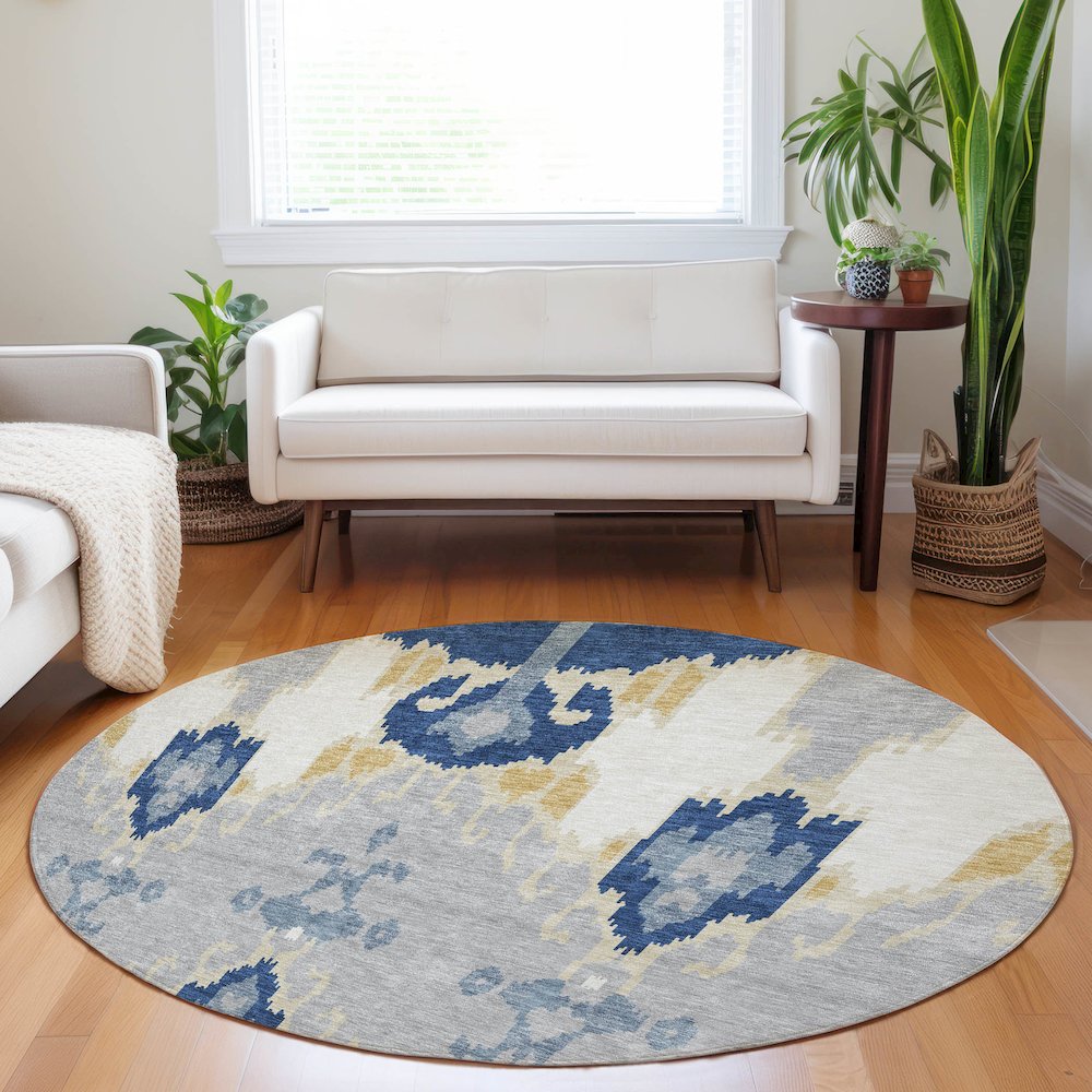 Premium Machine Washable Mayfield AMF748 Navy 8' x 8' Round Rug. Picture 5