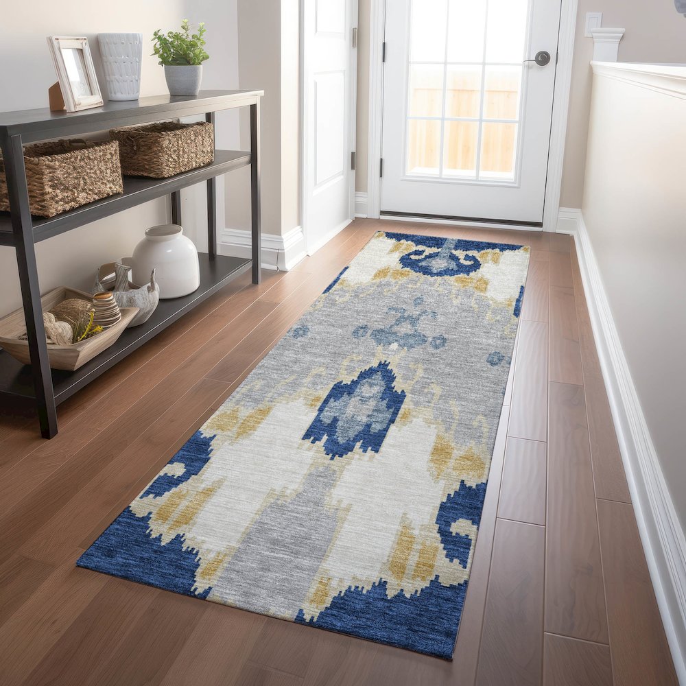 Premium Machine Washable Mayfield AMF748 Navy 2'3" x 7'6" Runner Rug. Picture 5