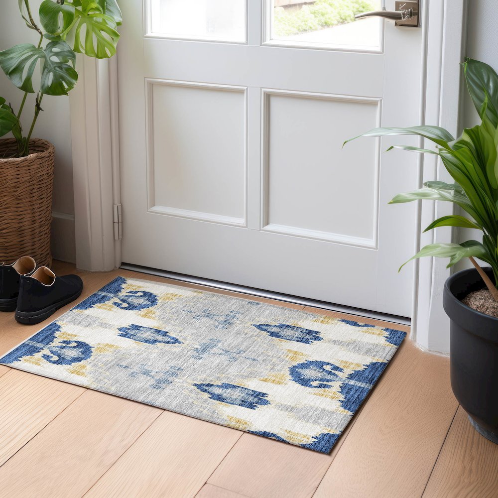 Premium Machine Washable Mayfield AMF748 Navy 1'8" x 2'6" Rug. Picture 5