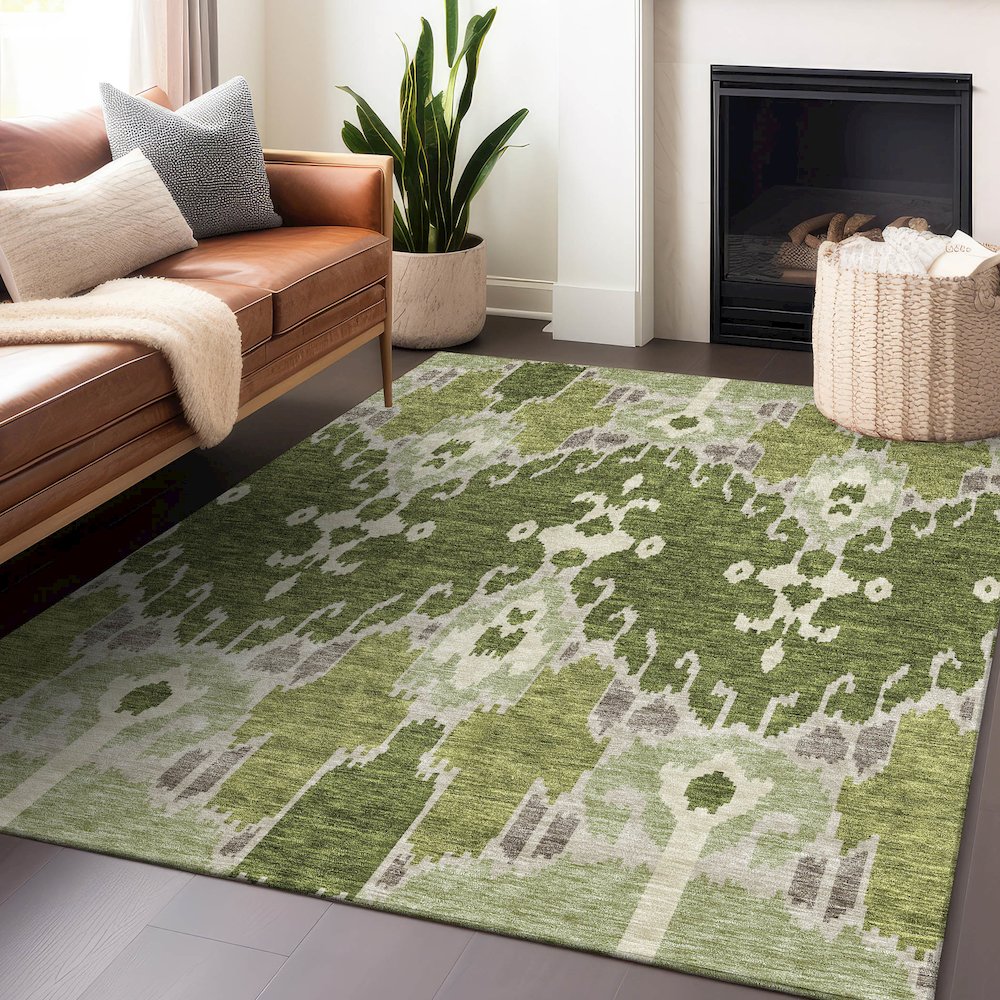 Premium Machine Washable Mayfield AMF748 Olive 2'6" x 3'10" Rug. Picture 6