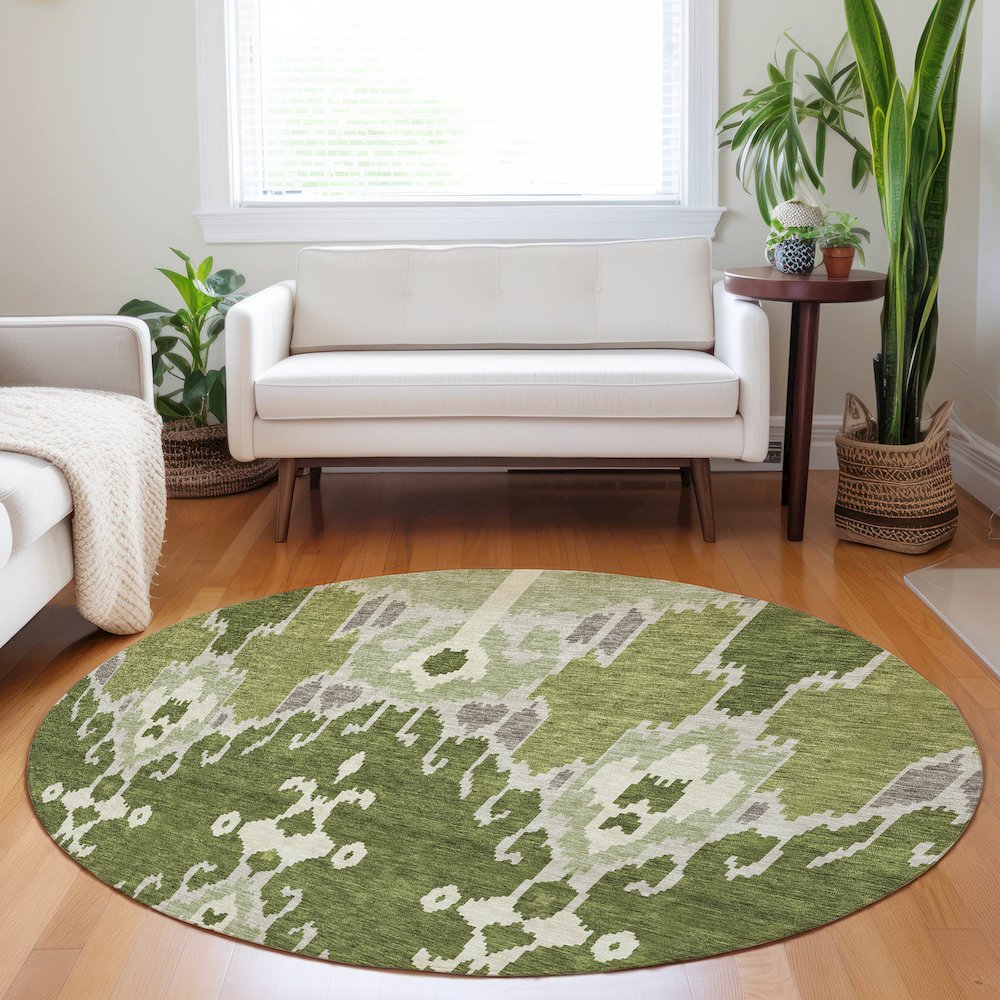Premium Machine Washable Mayfield AMF748 Olive 8' x 8' Round Rug. Picture 5