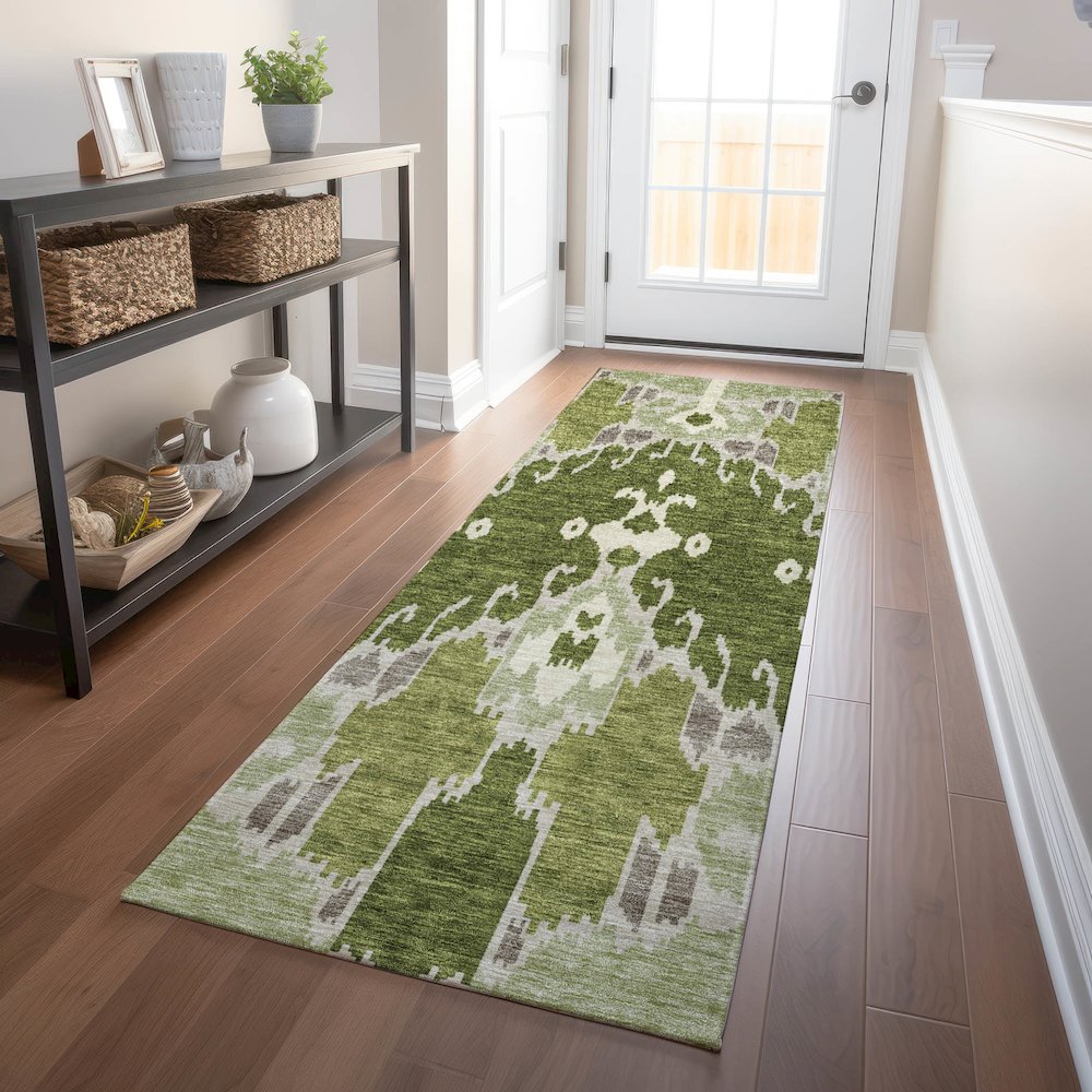 Premium Machine Washable Mayfield AMF748 Olive 2'3" x 7'6" Runner Rug. Picture 5
