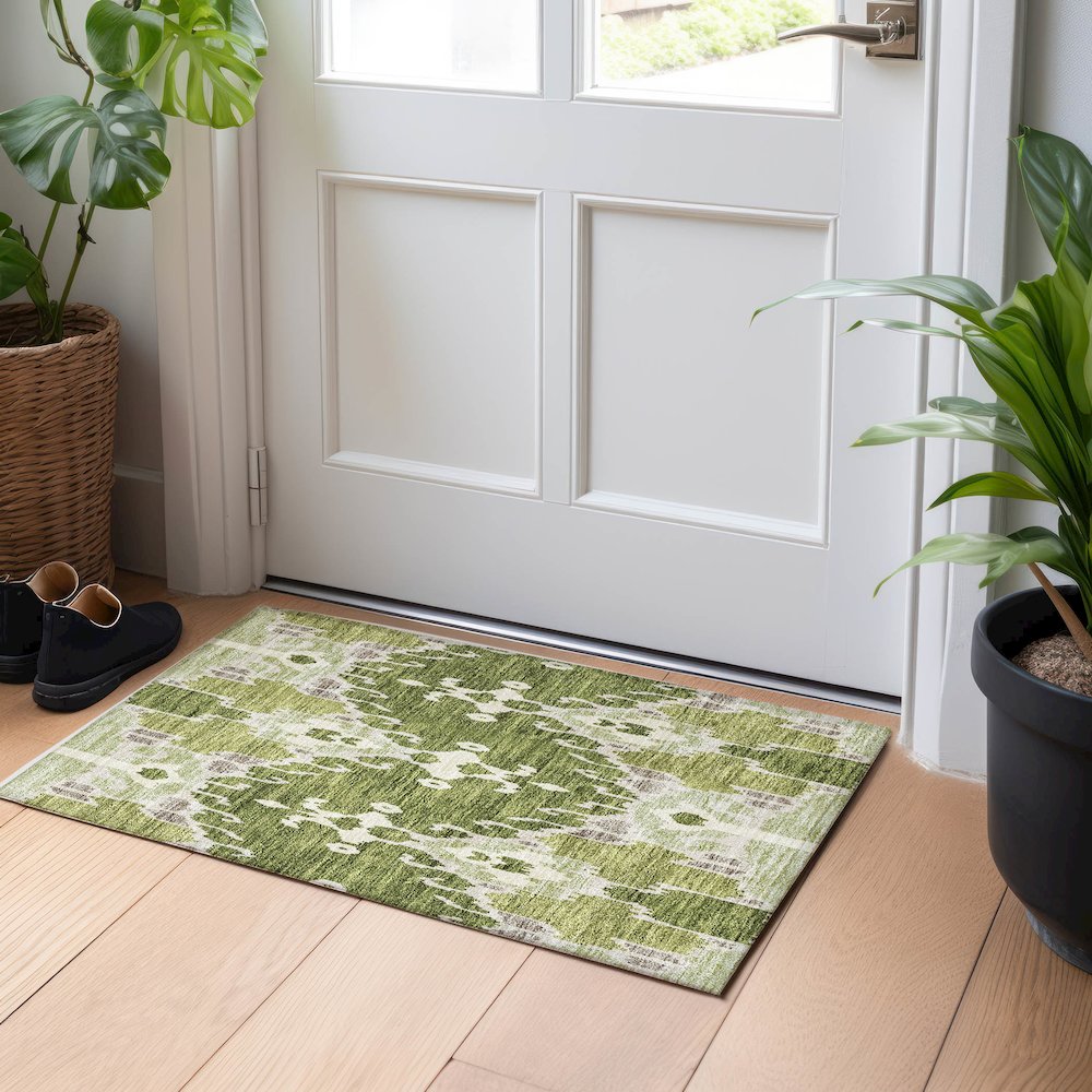 Premium Machine Washable Mayfield AMF748 Olive 1'8" x 2'6" Rug. Picture 5