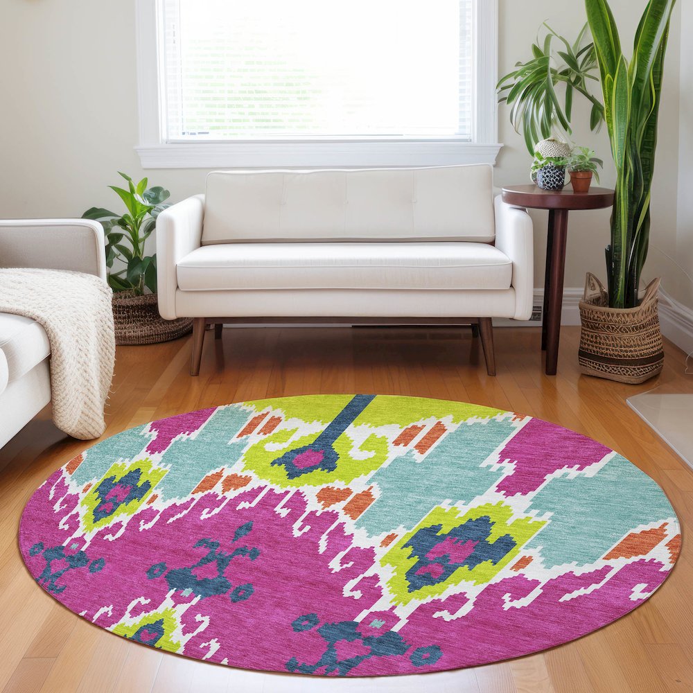 Premium Machine Washable Mayfield AMF748 Pink 8' x 8' Round Rug. Picture 5
