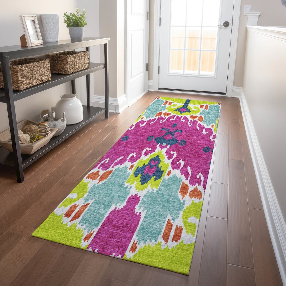 Premium Machine Washable Mayfield AMF748 Pink 2'3" x 7'6" Runner Rug. Picture 5