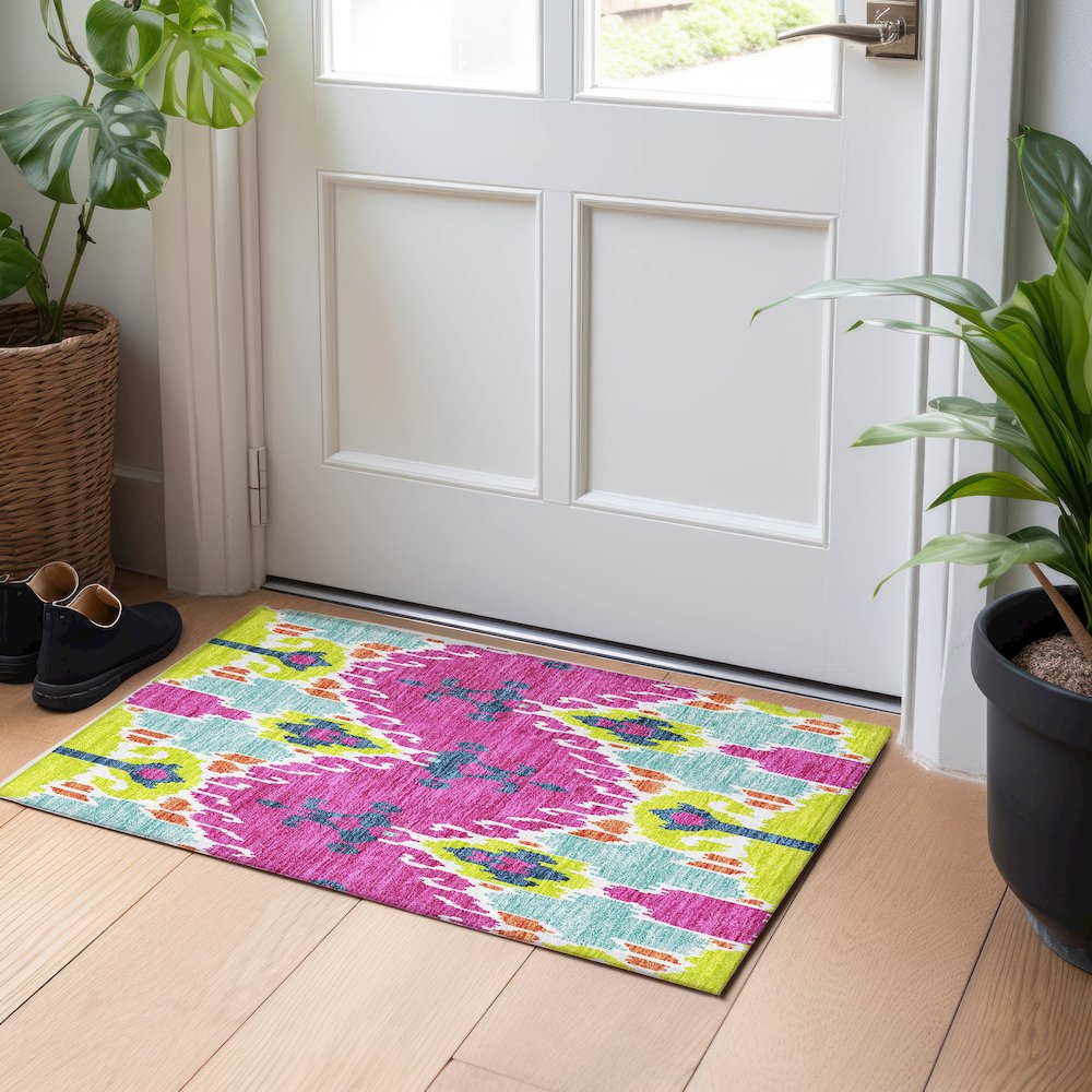 Premium Machine Washable Mayfield AMF748 Pink 1'8" x 2'6" Rug. Picture 5
