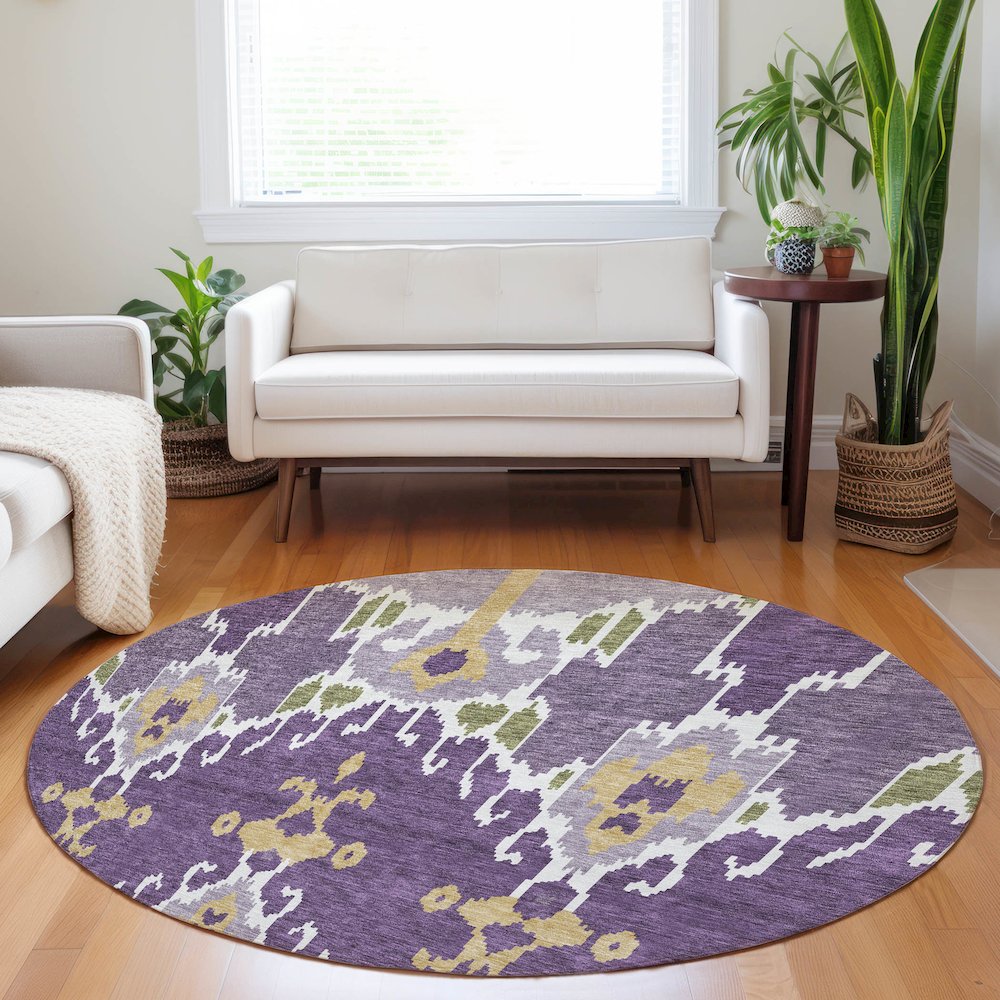 Premium Machine Washable Mayfield AMF748 Purple 8' x 8' Round Rug. Picture 5