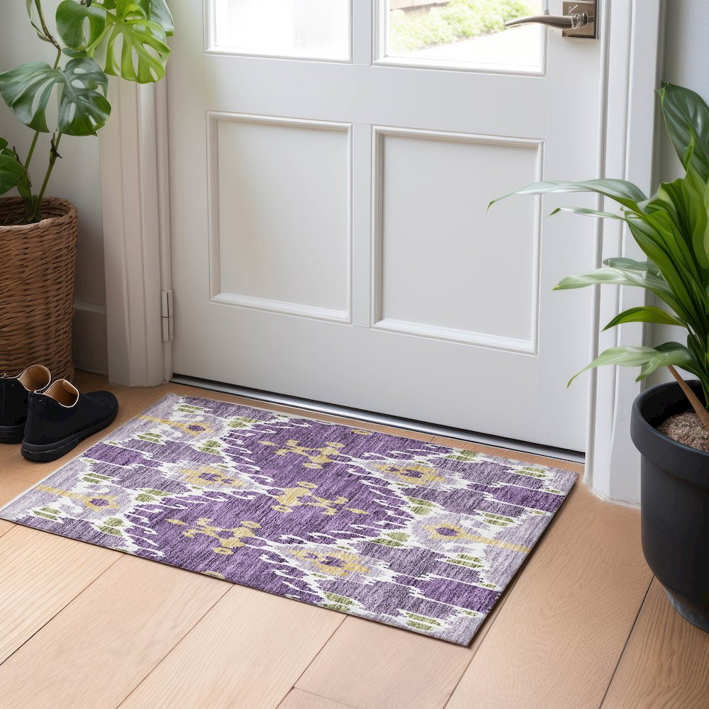 Premium Machine Washable Mayfield AMF748 Purple 1'8" x 2'6" Rug. Picture 5