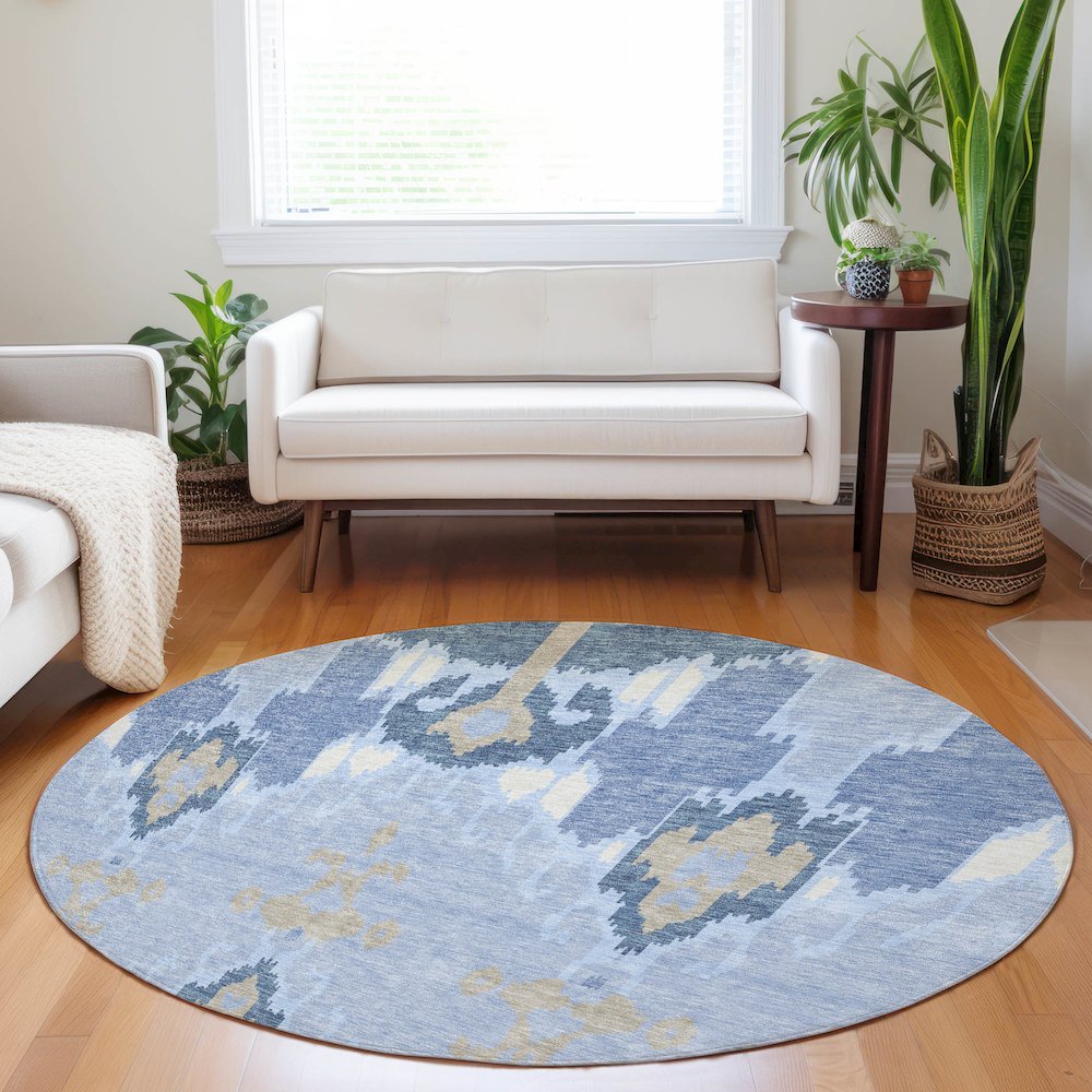 Premium Machine Washable Mayfield AMF748 Sky 8' x 8' Round Rug. Picture 5