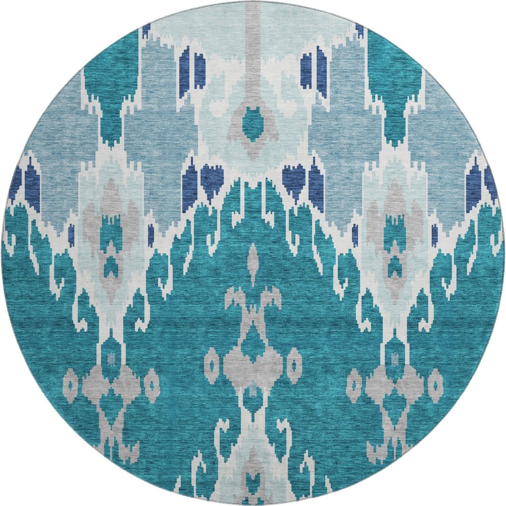Premium Machine Washable Mayfield AMF748 Teal 8' x 8' Round Rug. Picture 1
