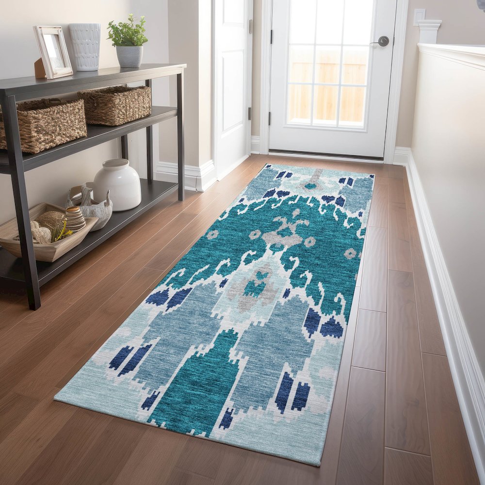 Premium Machine Washable Mayfield AMF748 Teal 2'3" x 7'6" Runner Rug. Picture 5
