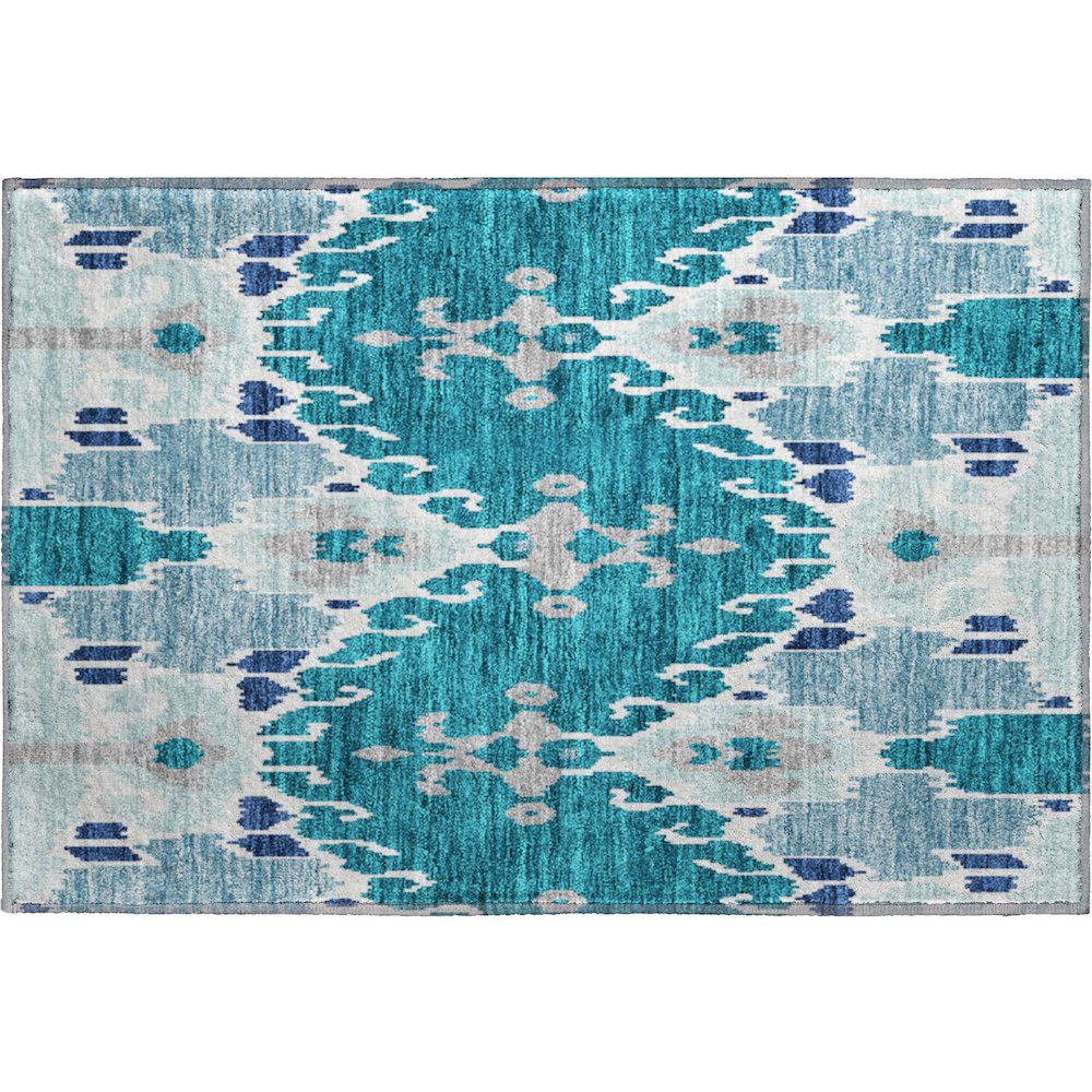 Premium Machine Washable Mayfield AMF748 Teal 1'8" x 2'6" Rug. Picture 1