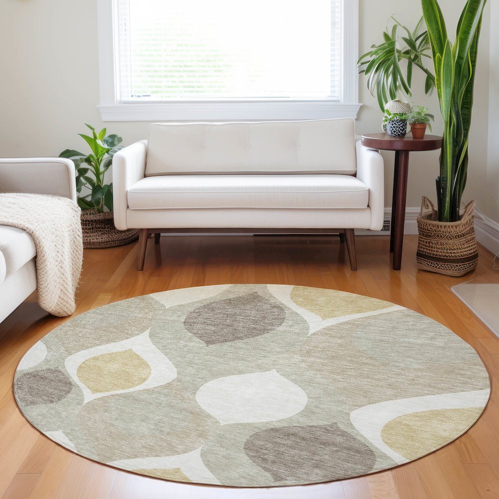 Premium Machine Washable Mayfield AMF749 Beige 8' x 8' Round Rug. Picture 5