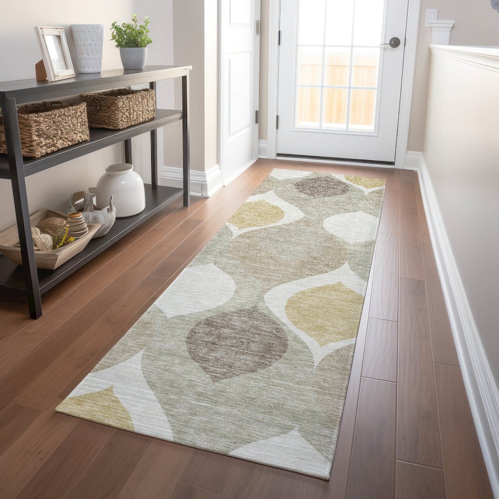 Premium Machine Washable Mayfield AMF749 Beige 2'3" x 7'6" Runner Rug. Picture 5