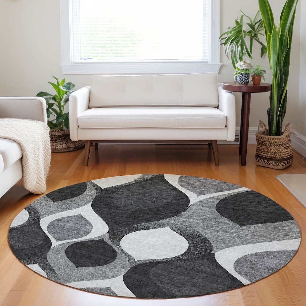 Premium Machine Washable Mayfield AMF749 Black 8' x 8' Round Rug. Picture 5