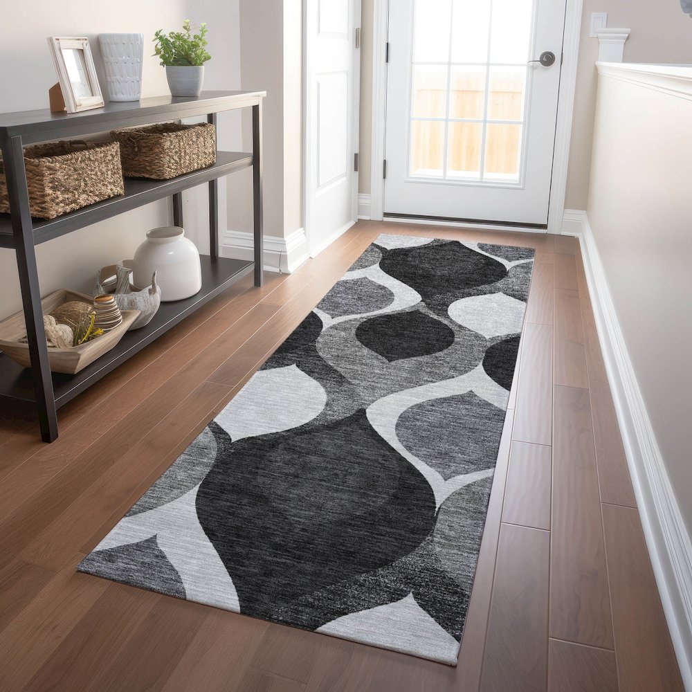 Premium Machine Washable Mayfield AMF749 Black 2'3" x 7'6" Runner Rug. Picture 5
