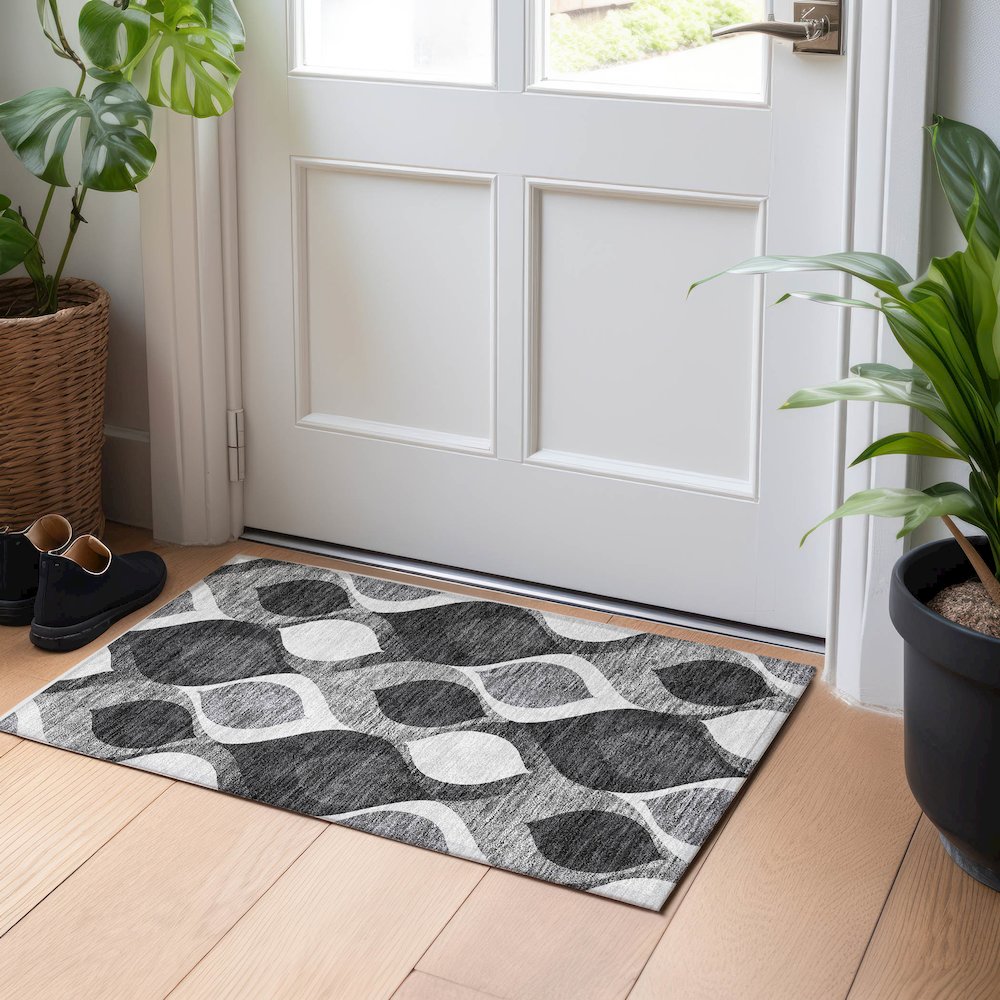 Premium Machine Washable Mayfield AMF749 Black 1'8" x 2'6" Rug. Picture 5