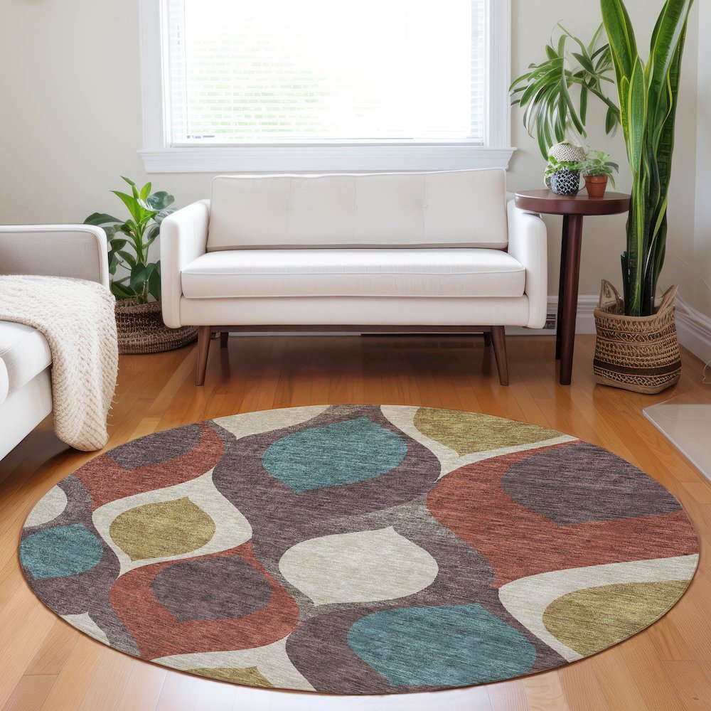 Premium Machine Washable Mayfield AMF749 Brown 8' x 8' Round Rug. Picture 5