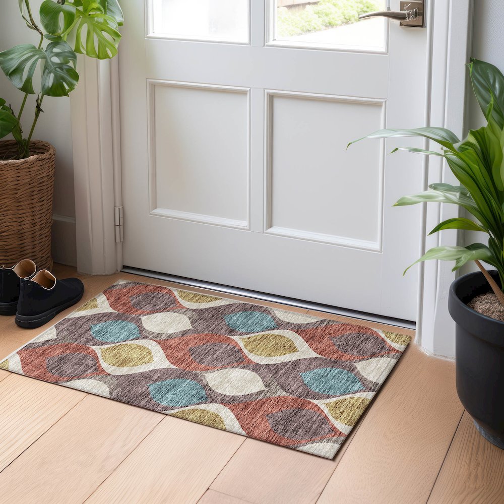 Premium Machine Washable Mayfield AMF749 Brown 1'8" x 2'6" Rug. Picture 5