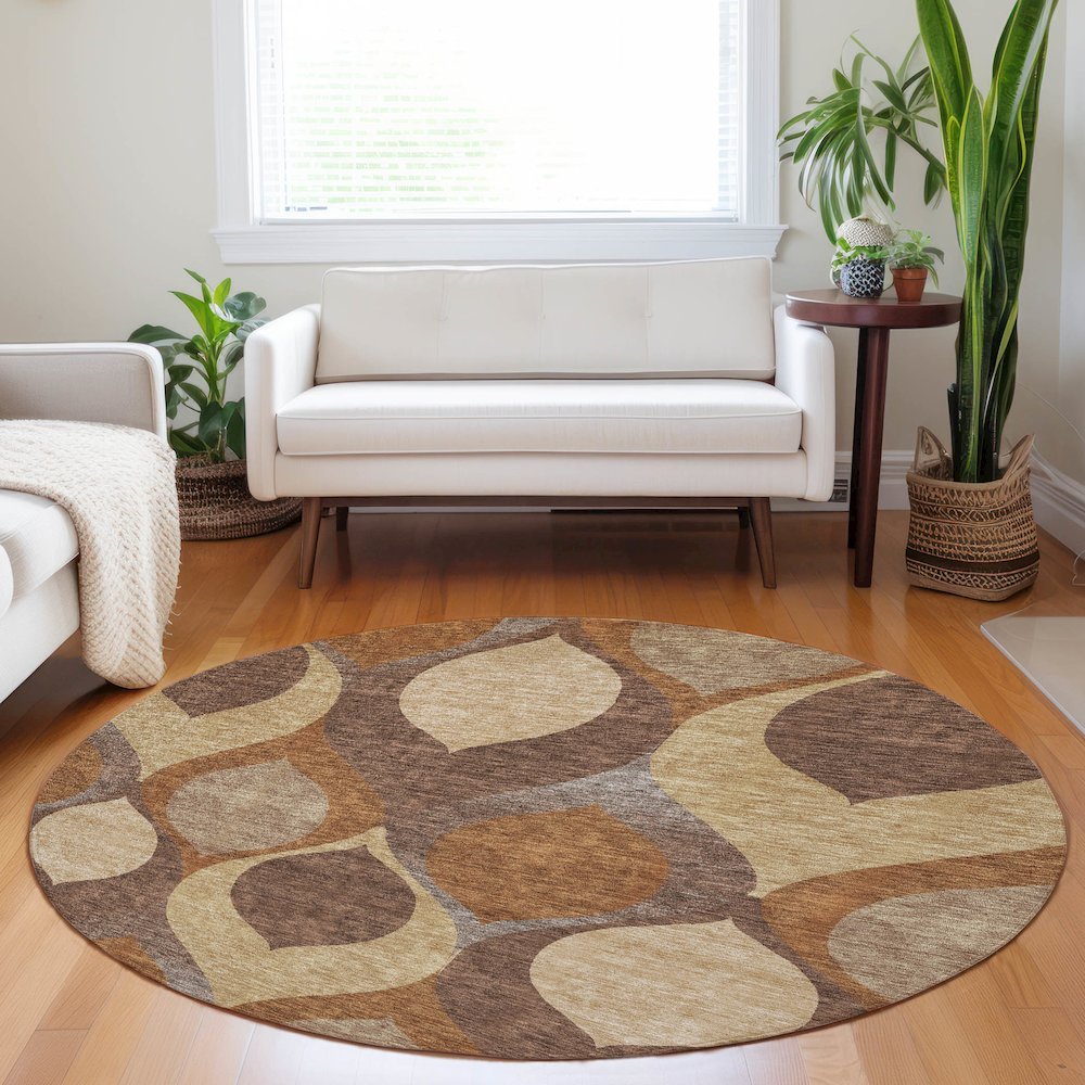 Premium Machine Washable Mayfield AMF749 Copper 8' x 8' Round Rug. Picture 5