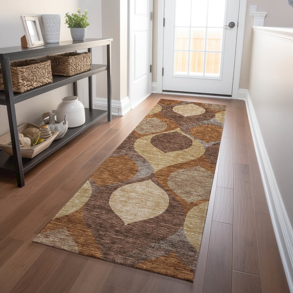 Premium Machine Washable Mayfield AMF749 Copper 2'3" x 7'6" Runner Rug. Picture 5