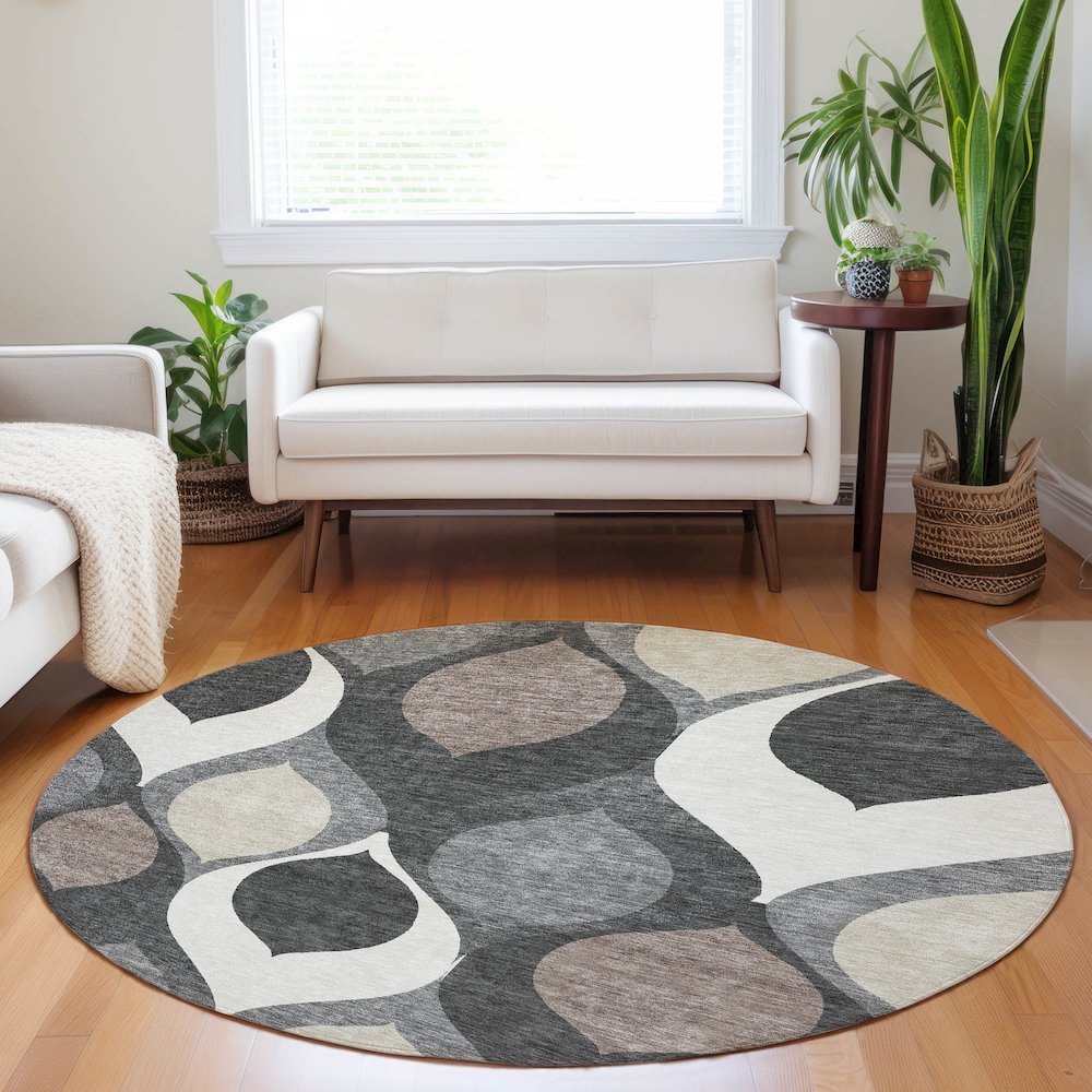 Premium Machine Washable Mayfield AMF749 Gray 8' x 8' Round Rug. Picture 5