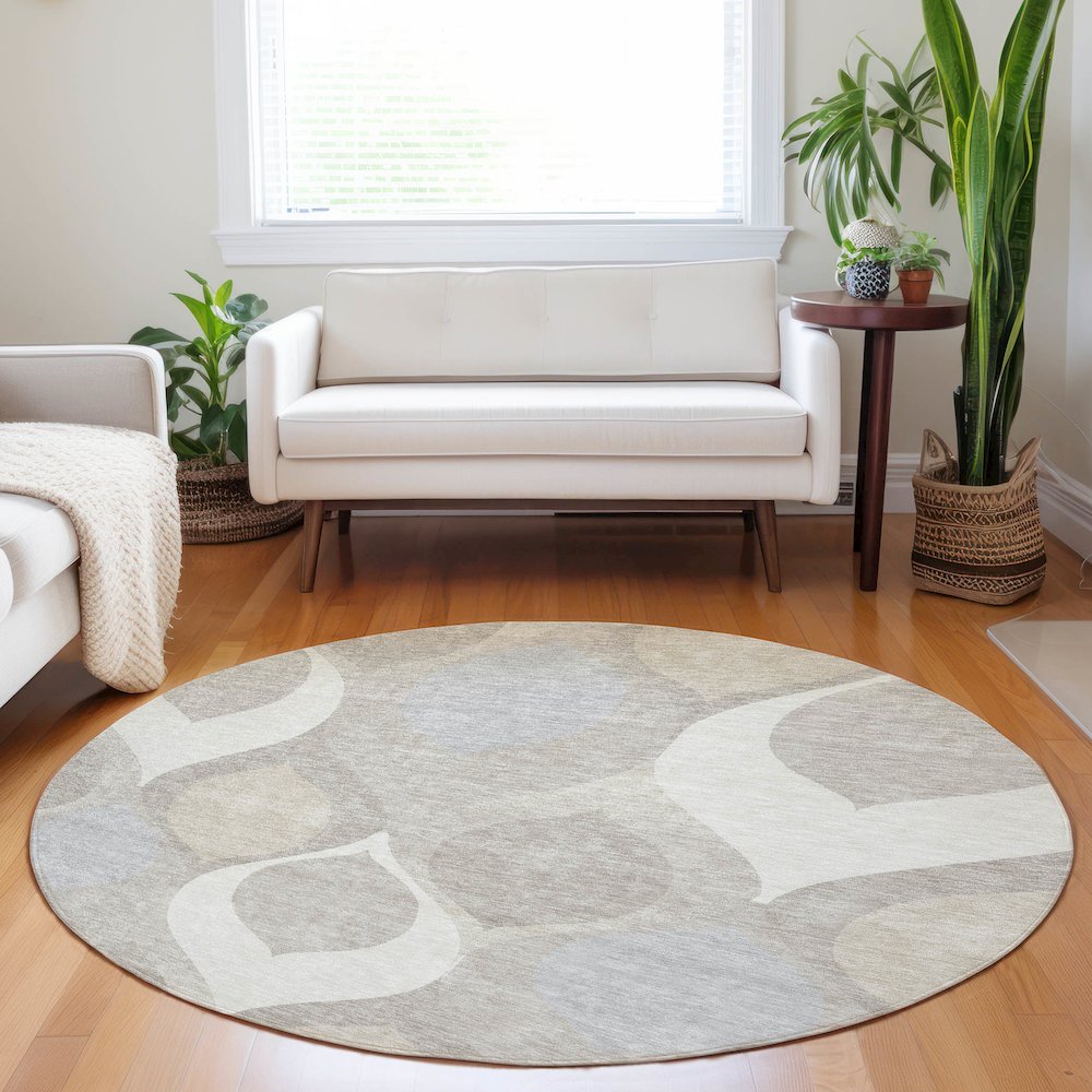 Premium Machine Washable Mayfield AMF749 Ivory 8' x 8' Round Rug. Picture 5
