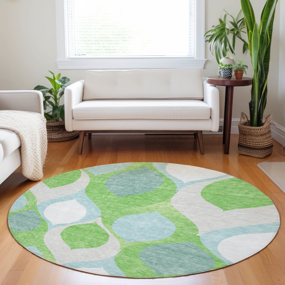Premium Machine Washable Mayfield AMF749 Lime 8' x 8' Round Rug. Picture 5