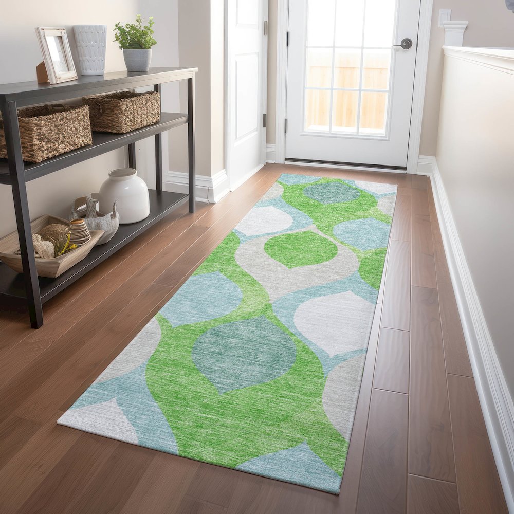 Premium Machine Washable Mayfield AMF749 Lime 2'3" x 7'6" Runner Rug. Picture 5